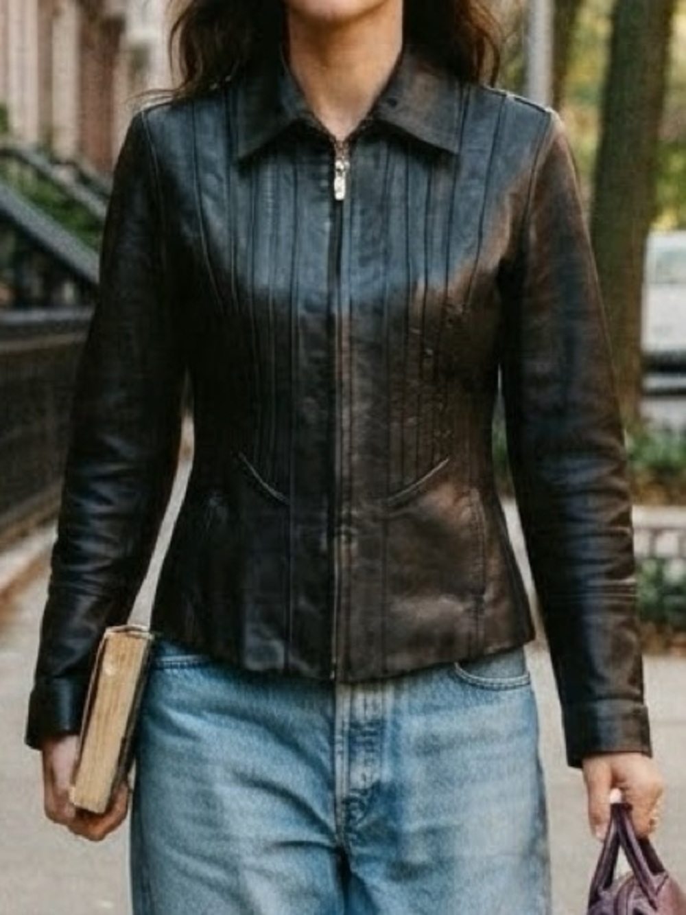 Vintage Black Leather Zip Up AVANTI New York Jacket SY2K 90s Gothic Minimalist